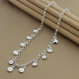 925 Silver Circle Bean Chain Necklace For Women Charm Jewelry