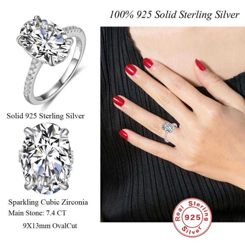 LaVixMia Zircon Ring 925 Sterling Silver 7.4CT 9x13mm Oval Cut CZ Wedding Rings