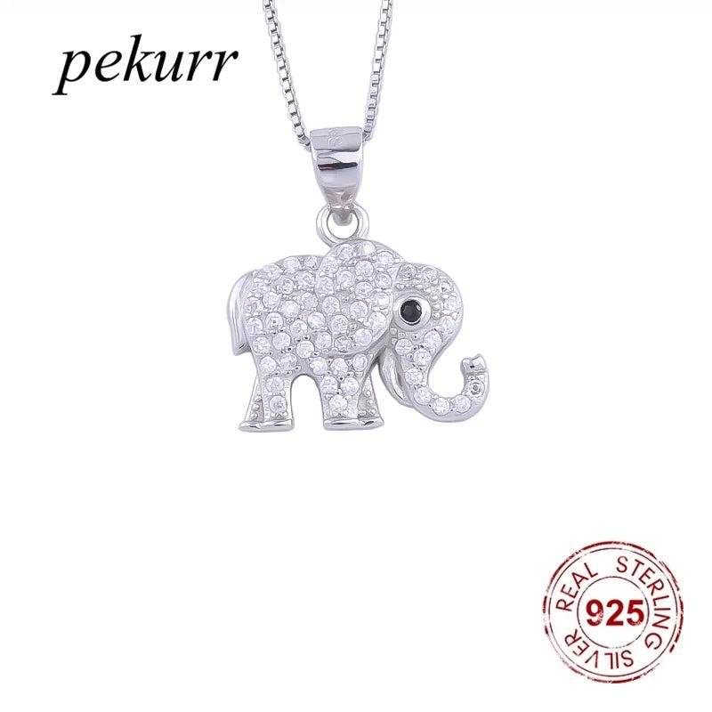 925 Silver Crystal Elephant Necklace Zircon Pendant Choker Jewelry