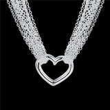 925 Silver Heart Necklace with Multi-line Tassel for Women