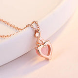 Heart shaped Rose quartz Pendant Necklace Silver 925 Jewelry