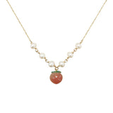 925 Silver 14K Chain Necklace Pearl Pink Peach Agate Pendant