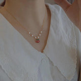 925 Silver 14K Chain Necklace Pearl Pink Peach Agate Pendant