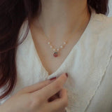 925 Silver 14K Chain Necklace Pearl Pink Peach Agate Pendant