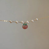 925 Silver 14K Chain Necklace Pearl Pink Peach Agate Pendant