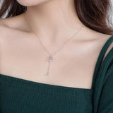 TrustDavis 925 Silver Zircon Tassel Chain Necklace For Women