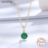 925 Silver Green Crystal Zircon Pendant Necklace Vintage Chain Jewelry