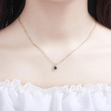 925 Silver Green Crystal Zircon Pendant Necklace Vintage Chain Jewelry