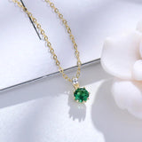 925 Silver Green Crystal Zircon Pendant Necklace Vintage Chain Jewelry