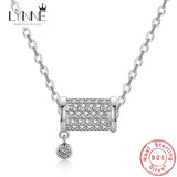 925 Silver Lucky Cylinder Rhinestone Pendant Necklace Rose Women Jewelry
