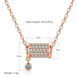 925 Silver Lucky Cylinder Rhinestone Pendant Necklace Rose Women Jewelry