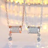 925 Silver Lucky Cylinder Rhinestone Pendant Necklace Rose Women Jewelry