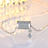 925 Silver Lucky Cylinder Rhinestone Pendant Necklace Rose Women Jewelry