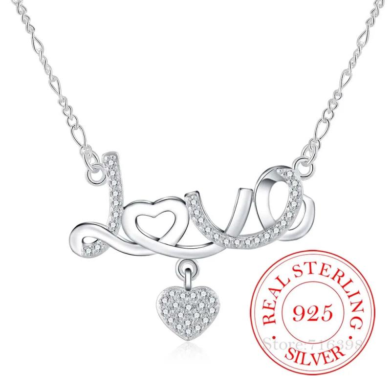 Vintage Bijoux Crystal Love Heart Pendant Necklace 925 Sterling Silver