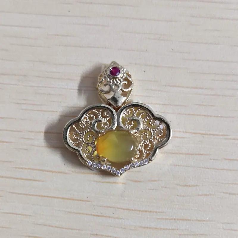 Natural Amber Owl Pendant Necklace Gemstones Jewelry