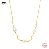 925 Silver Vintage Pearl Necklace 18K Plated Choker