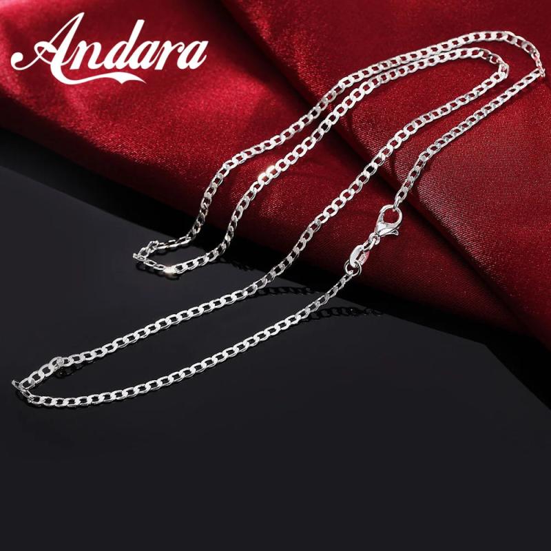 925 Sterling Silver Necklace 2MM Sideways Silver Chain DIY Clavicle Chain 16''18