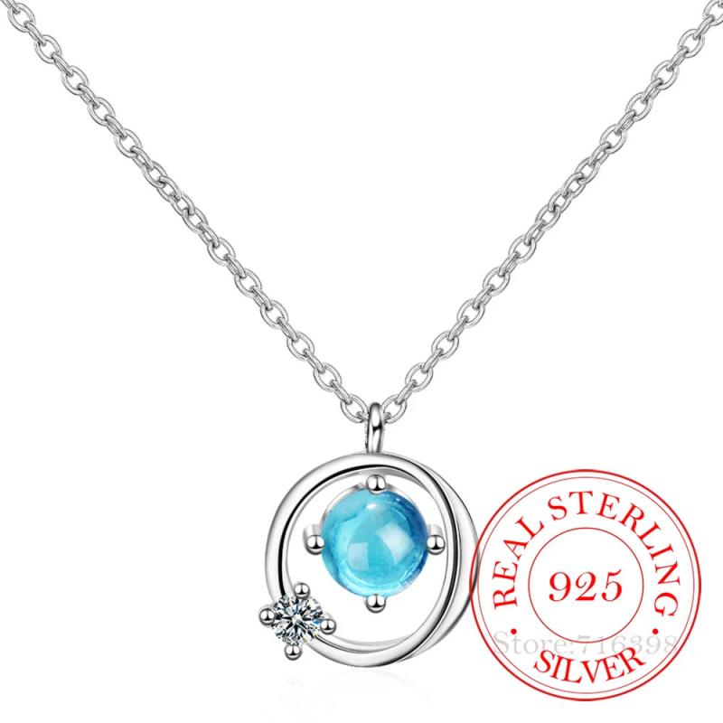 925 Silver Planet Charm Necklace Pendant Women Clavicle Choker Chain