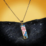 Peach Blossom Flower Pendant Necklace Enamel Silver Chain Party Jewelry
