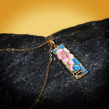 Peach Blossom Flower Pendant Necklace Enamel Silver Chain Party Jewelry