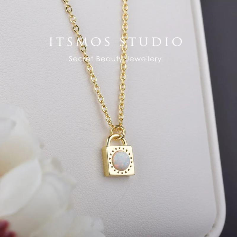 Heart Lock Opal Pendant Necklace 14k-gold Plated