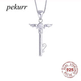 925 Silver Zircon Heart Angel Wing Key Necklace Wedding Jewelry