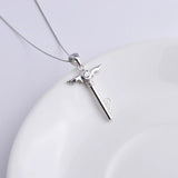 925 Silver Zircon Heart Angel Wing Key Necklace Wedding Jewelry