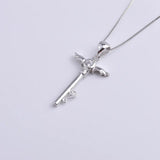 925 Silver Zircon Heart Angel Wing Key Necklace Wedding Jewelry