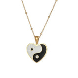 Heart Tai Ji Yin Yang Pendant Necklace Chinese Taoism Sign Dripping Oil Necklace
