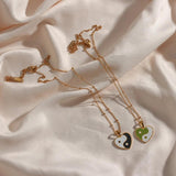 Heart Tai Ji Yin Yang Pendant Necklace Chinese Taoism Sign Dripping Oil Necklace