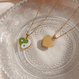 Heart Tai Ji Yin Yang Pendant Necklace Chinese Taoism Sign Dripping Oil Necklace