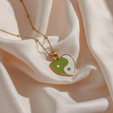 Heart Tai Ji Yin Yang Pendant Necklace Chinese Taoism Sign Dripping Oil Necklace