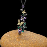 Purple Zircon Crystal Butterfly Flower Pendant Necklace Women Choker Jewelry