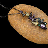 Purple Zircon Crystal Butterfly Flower Pendant Necklace Women Choker Jewelry