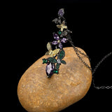Purple Zircon Crystal Butterfly Flower Pendant Necklace Women Choker Jewelry