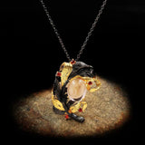 Geometrical Pendant Necklace Natural Agate Zircon Two Tone Clavicle Chains