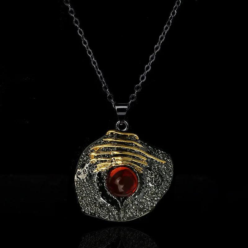 Red Zircon Crystal Pendant Choker Necklace with Chain
