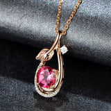 925 Silver Necklace with Ruby Zircon Leaf Pendant