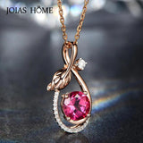 925 Silver Necklace with Ruby Zircon Leaf Pendant