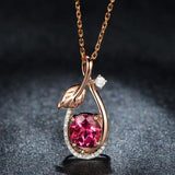 925 Silver Necklace with Ruby Zircon Leaf Pendant