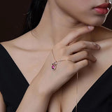 925 Silver Necklace with Ruby Zircon Leaf Pendant