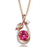 925 Silver Necklace with Ruby Zircon Leaf Pendant