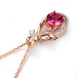 925 Silver Necklace with Ruby Zircon Leaf Pendant