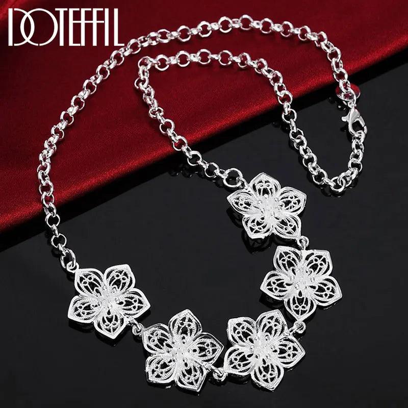 925 Sterling Silver Bauhinia Pendant Necklace 20 Inch Women Wedding Party