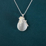 Water Drop Gemstone Necklace Cat's Eye Pendant Short Chain