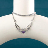 Heart Shape Amethyst Silver Necklace for Women