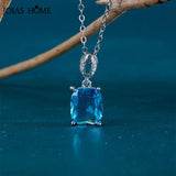 Silver 925 Geometry Gemstone Pendant Aquamarine Necklace