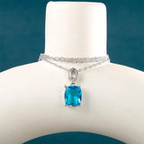 Silver 925 Geometry Gemstone Pendant Aquamarine Necklace