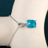 Silver 925 Geometry Gemstone Pendant Aquamarine Necklace