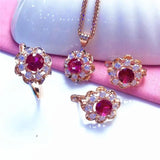 14K Rose Gold Plated Ruby Flower Pendant Necklace for Women
